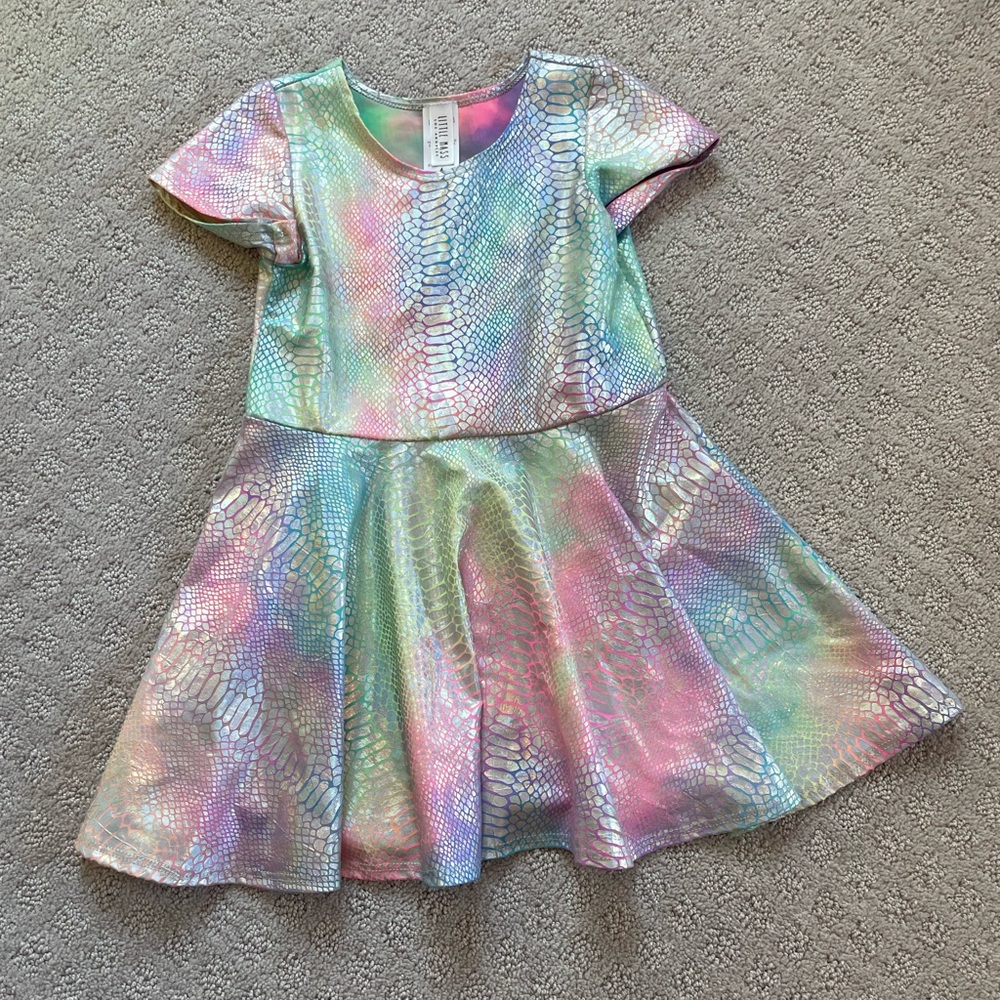 EUC Sz 4T Little Mass Holographic Rainbow Dress